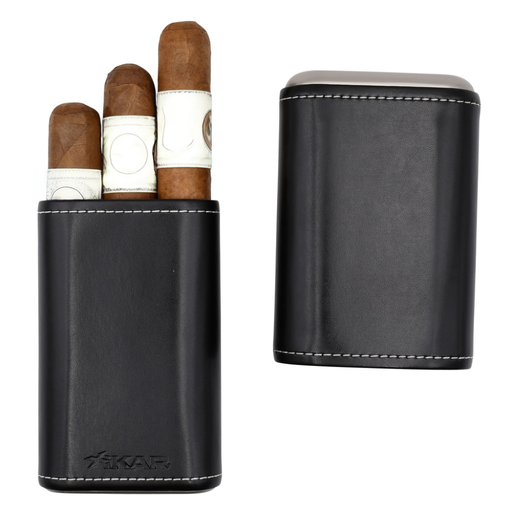 [XI-243BK] Xikar Envoy Three Finger Leather Cigar Case - Black