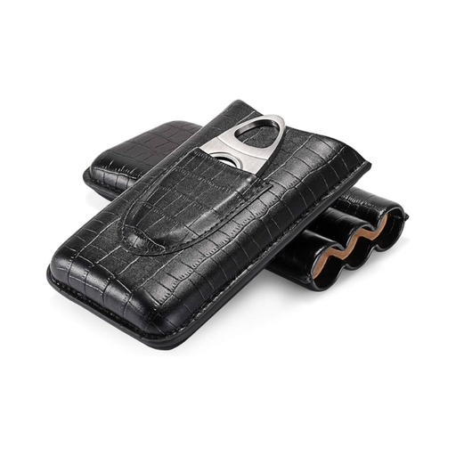 3 Finger Croc Finish Cigar Case with Cutter